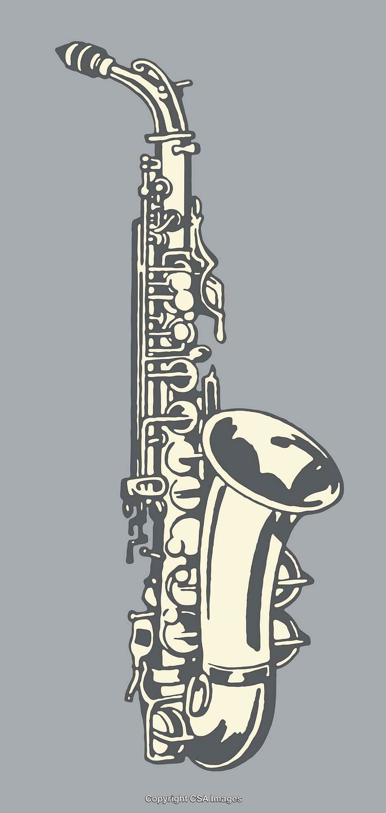 Stylized Illustration of a Saxophone in Neutral Tones on Gray Background