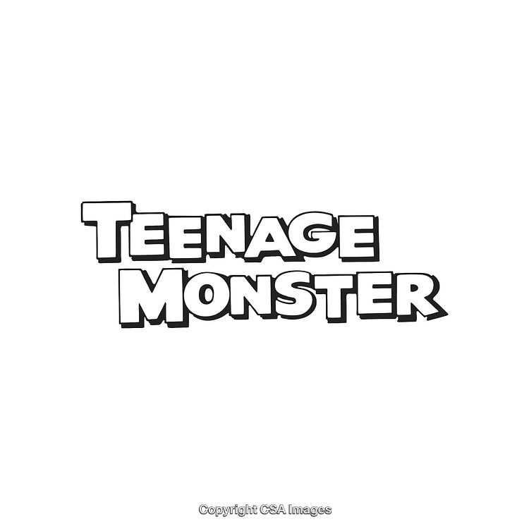 Bold Stylized Cartoon Text Depicting the Phrase 'Teenage Monster' in Black Font