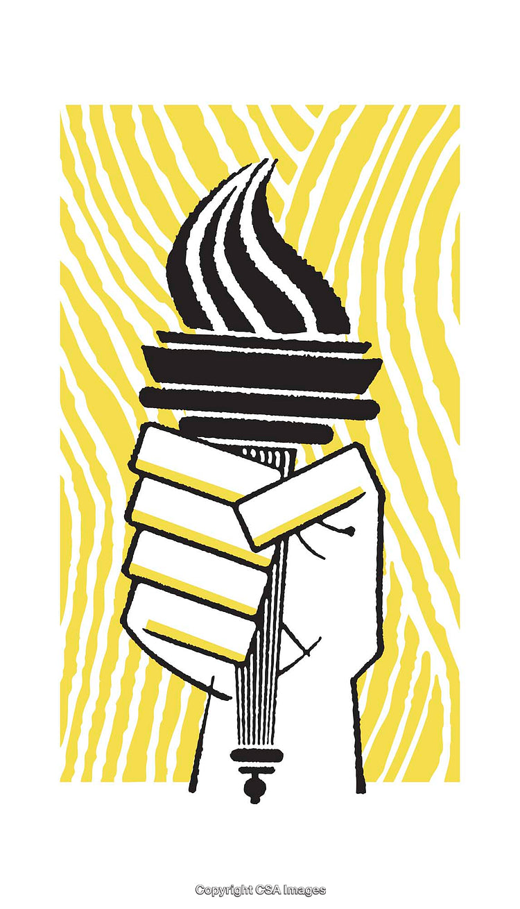 Hand Holding Torch Illustration with Bold Yellow and Black Design