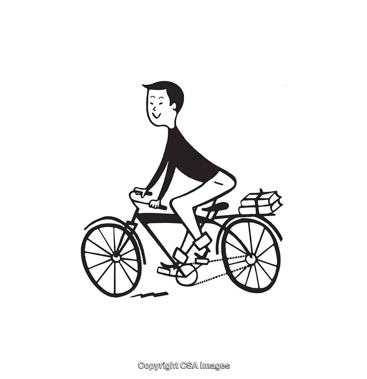 Black And White Line Art of a Man Riding a Bicycle