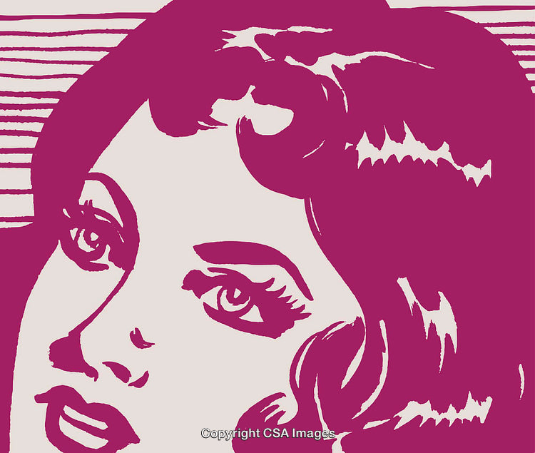 Stylized Portrait Of Woman in Retro Pop Art Style Illustration