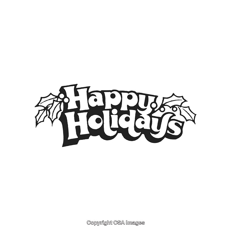Happy Holidays Text with Decorative Holly in Black and White Design