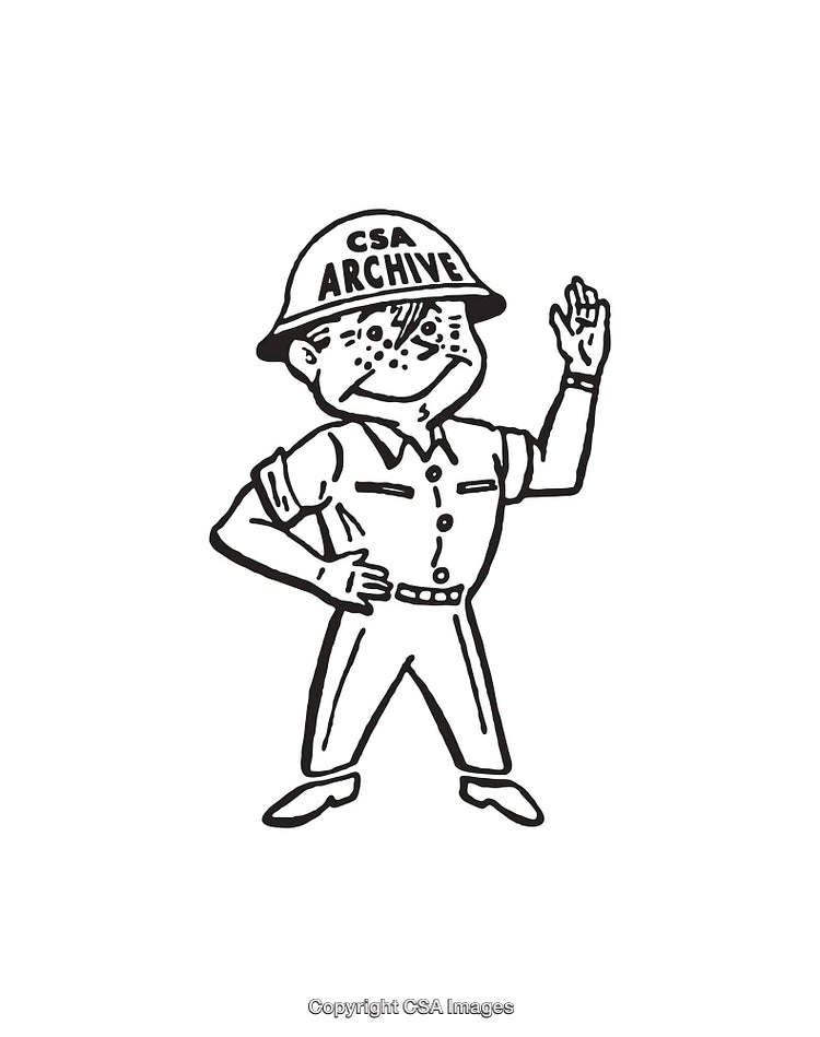 Black and White Line Art Illustration of a Cartoon Worker Character