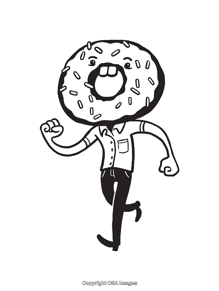 Black and White Cartoon Donut Character Illustration in Motion
