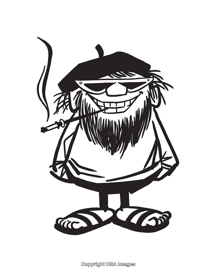 Black and White Line Art Illustration of a Quirky Cartoon Character