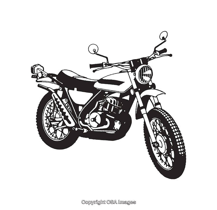 Black and White Line Art of a Retro Motorcycle Illustration