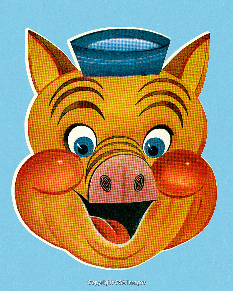 Cheerful Cartoon Pig Character with Bright Colors on a Blue Background