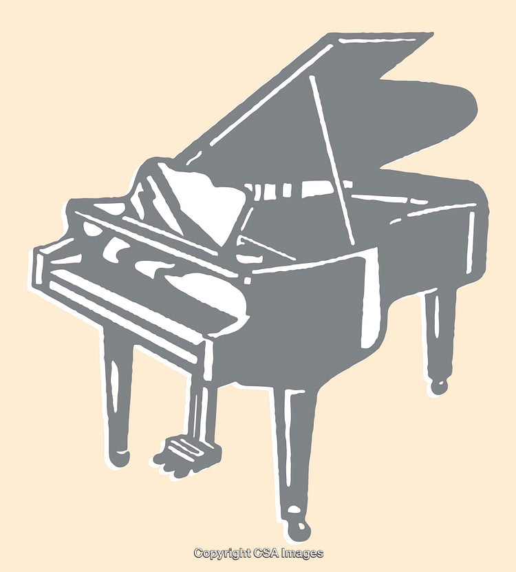 Gray Line Art Illustration of a Grand Piano on Beige Background