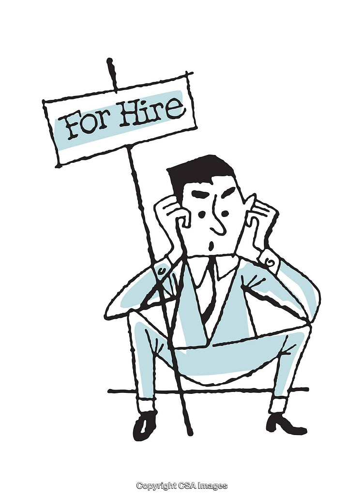 Creative Illustration of a Job Seeker Holding a 'For Hire' Sign