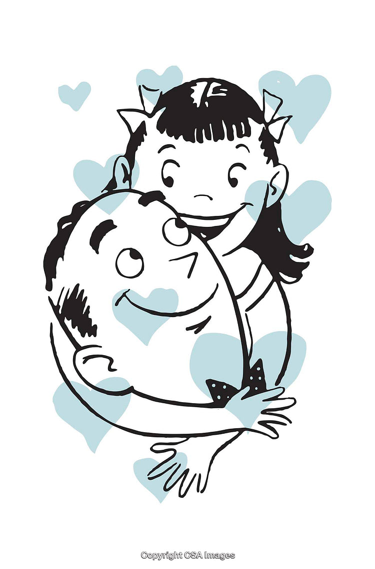 Heartwarming Illustration of Father and Daughter Embracing With Joyful Smiles