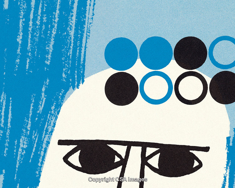 Modern Abstract Illustration Featuring Artistic Eyes and Geometric Patterns in Blue Tones