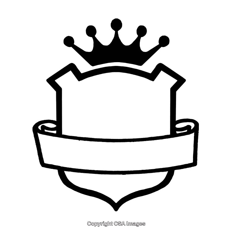 Black And White Emblem Outline With Crown And Banner
