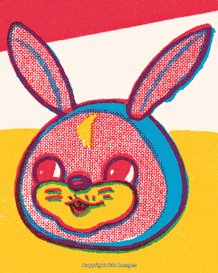 Colorful Abstract Illustration of a Bunny Face in Retro Pop Art Style