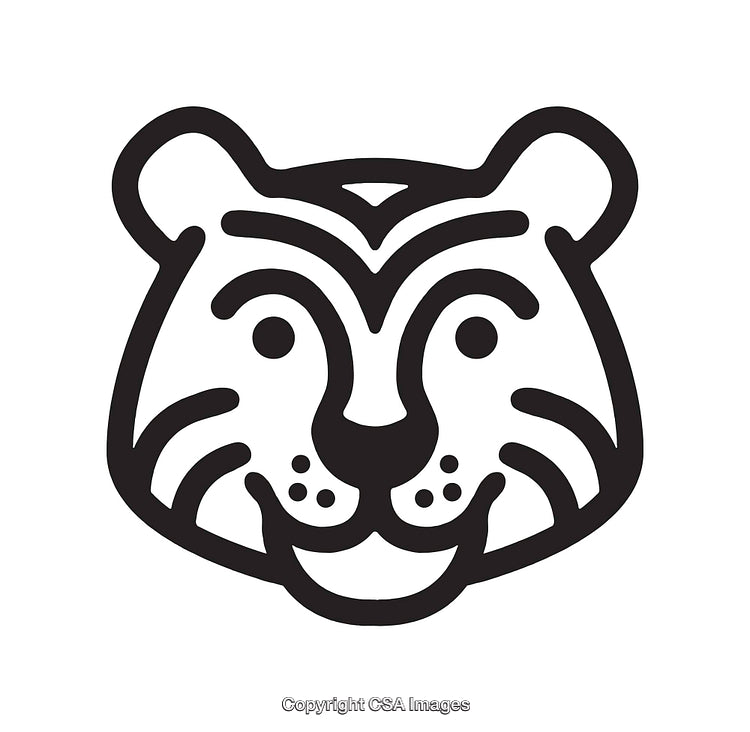 Simple Black and White Lineart Illustration of a Tiger Face