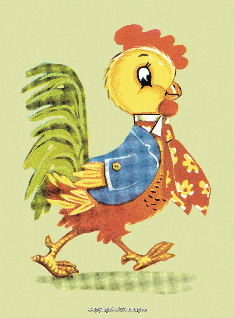 Charming Cartoon Rooster with Stylish Outfit and Colorful Background