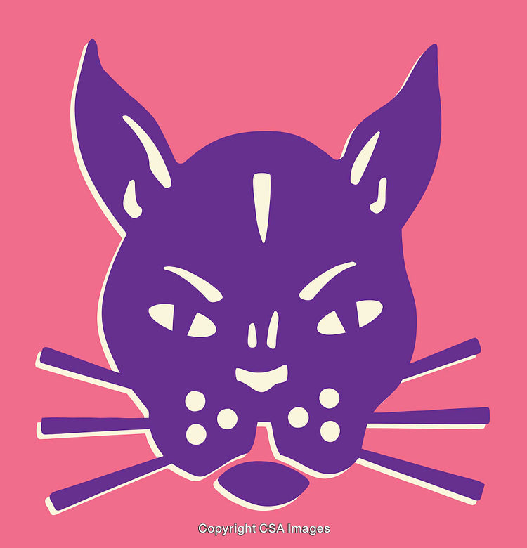 Bold Purple Cat Illustration on a Bright Pink Background