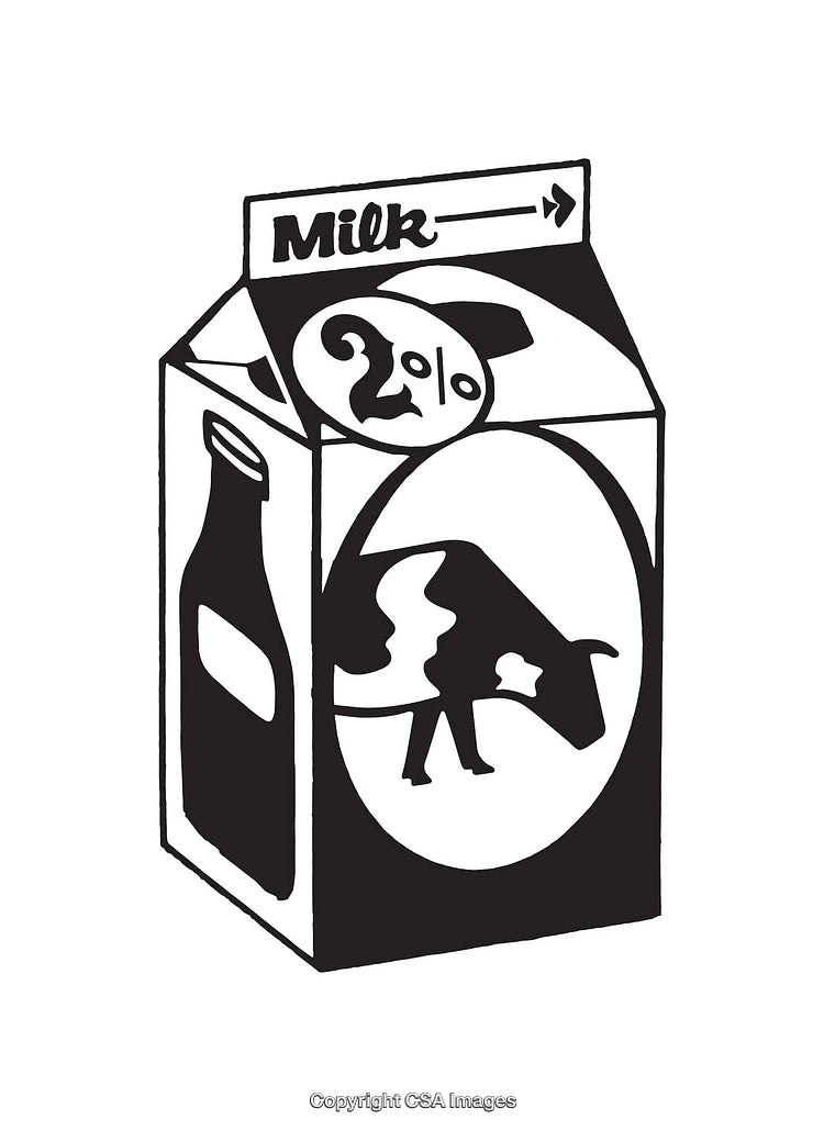 Black and White Line Art Illustration of a Milk Carton
