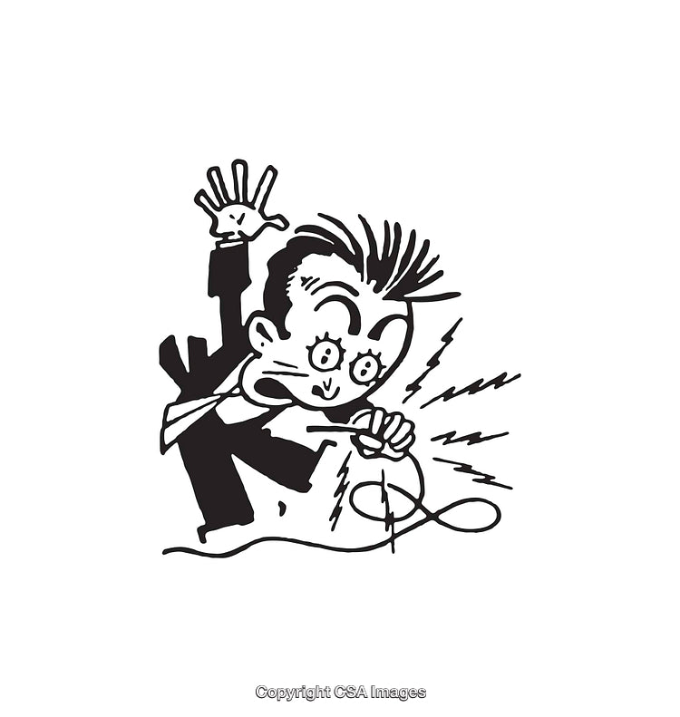 Cartoon Illustration of a Shocked Man Experiencing an Electrical Shock