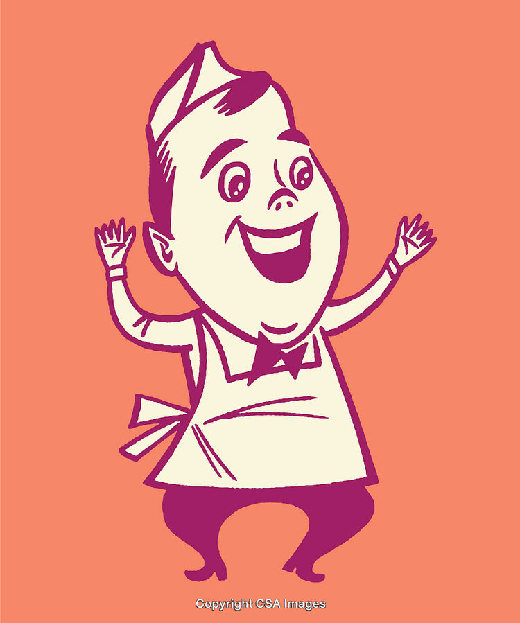 Retro Style Smiling Diner Worker Illustration on Vibrant Background