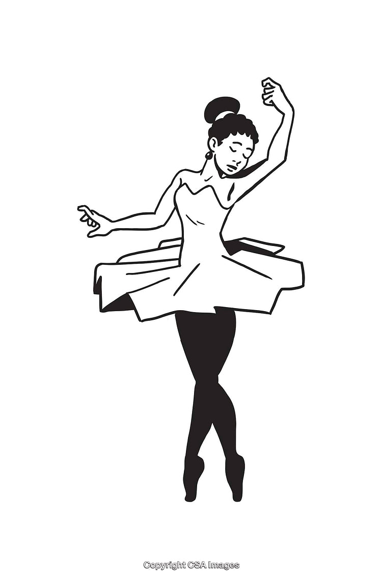 Black and White Line Art Illustration of a Graceful Ballet Dancer