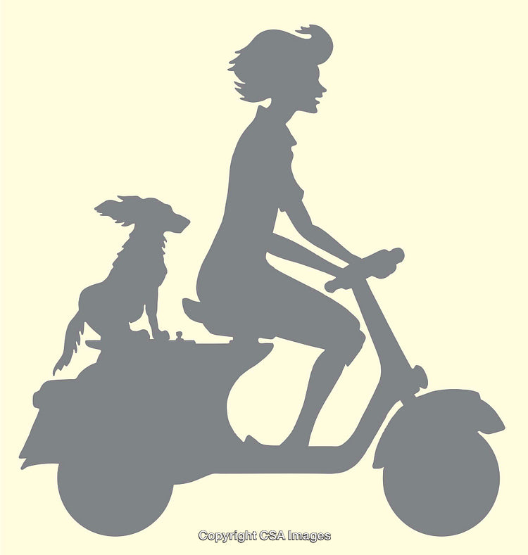 Silhouette of a Woman Riding A Scooter With Her Dog Onboard