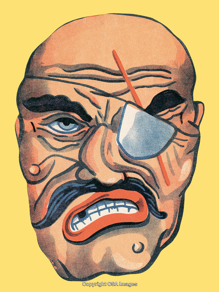 Colorful Illustration of a Pirate With Eye Patch and Grim Expression