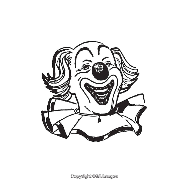 Black and White Line Art of a Smiling Clown Face Illustration