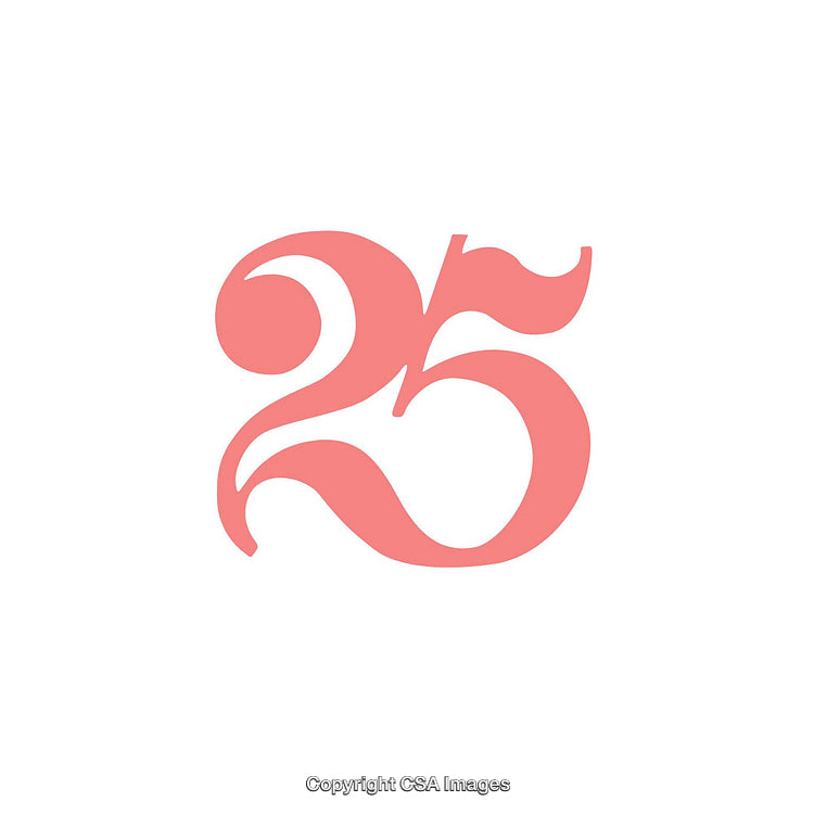 Elegant Pink Number 25 Typography Isolated on White Background