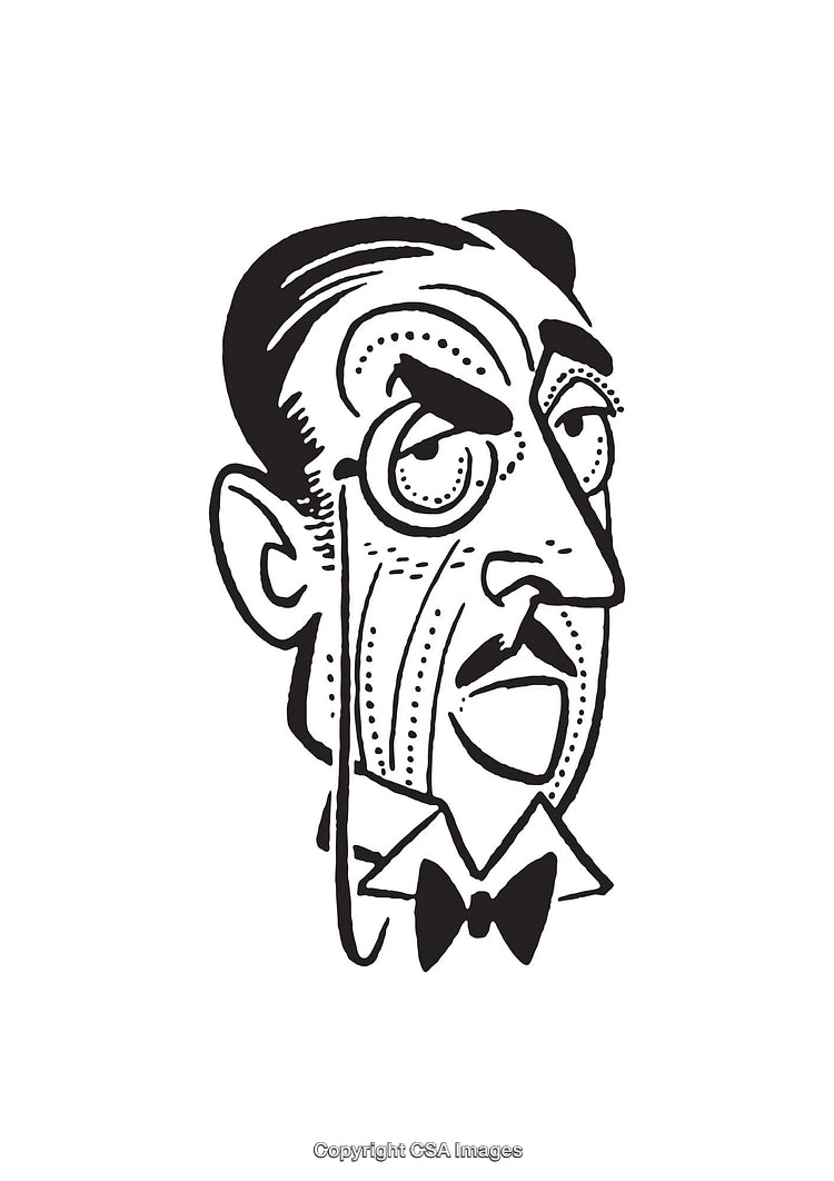 Black and White Line Art Caricature with Quirky Cartoon Expression