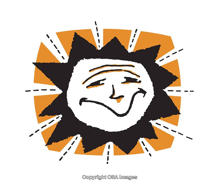 Cheerful Sun Illustration with Bold Colors and Playful Expression