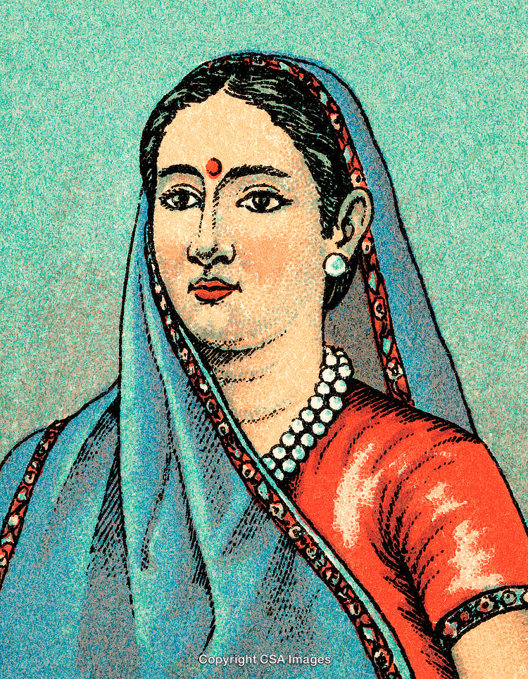 Traditional Indian Woman Illustration in Vibrant Colors and Cultural Attire