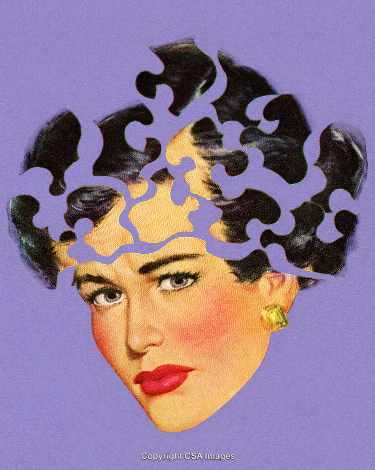 Surreal Portrait of a Woman with Puzzle Pattern Effect