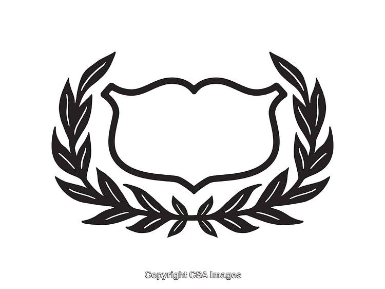 Elegant Black and White Laurel Wreath with Blank Shield Symbol