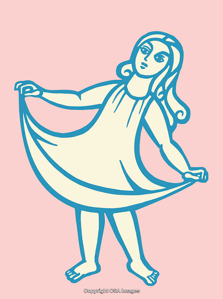 Colorful Line Art Illustration of a Girl Holding the Skirt of Her Dress