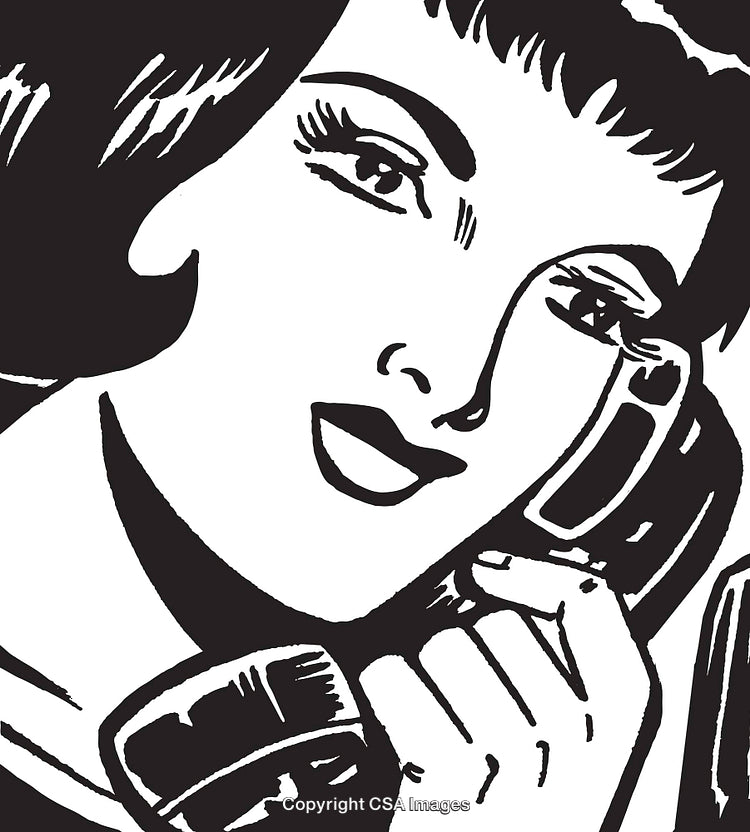 Vintage Pop Art Illustration of Woman Talking on a Telephone