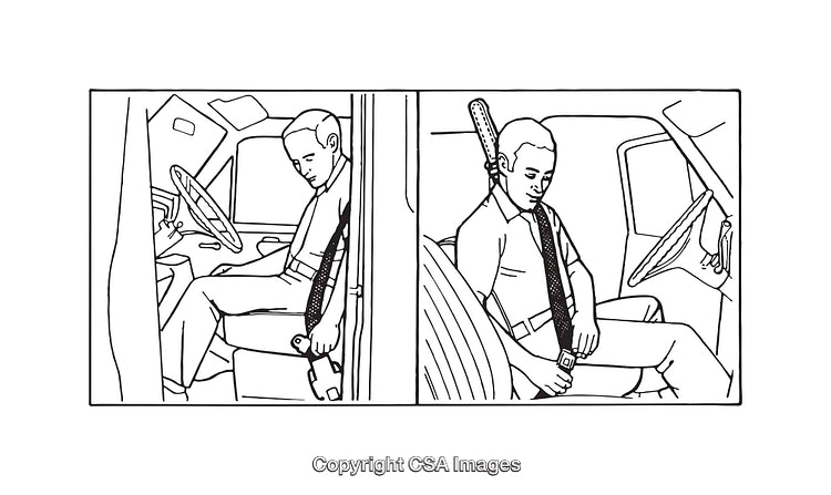 Black and White Diagram of Proper Seatbelt Usage in Vehicles