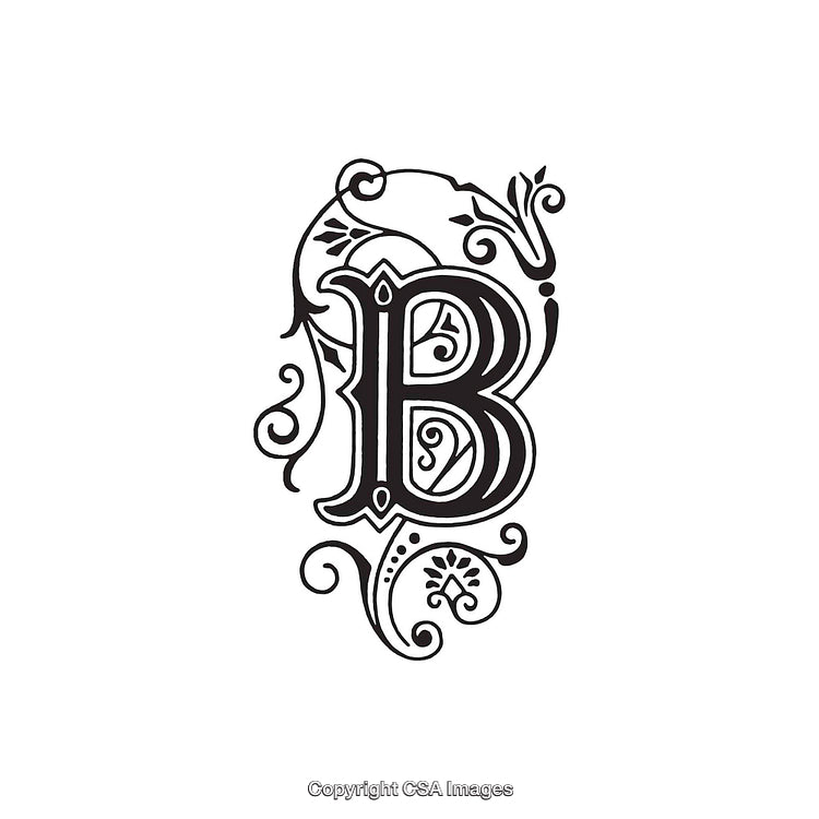 Elegant Decorative Monogram Letter B With Ornamental Floral Design