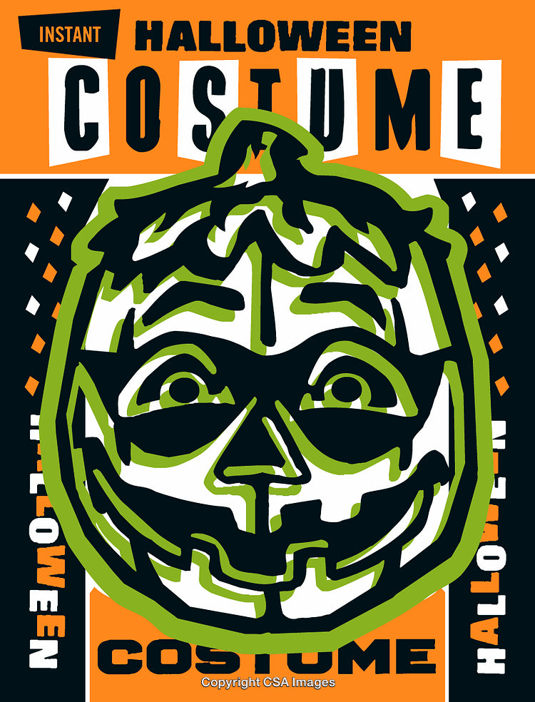 Instant Halloween Costume Featuring a Festive Pumpkin Design on Bold Background