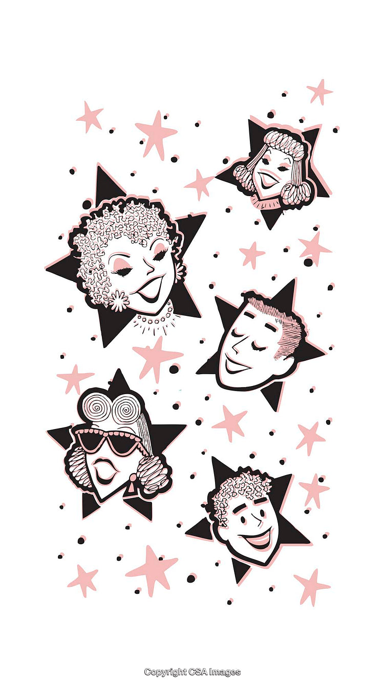 Retro Cartoon Faces Within Stars on Textured Background