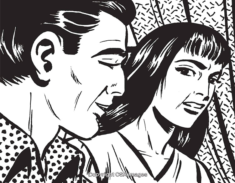 Retro Illustration of a Smiling Couple in a Classic Black and White Style