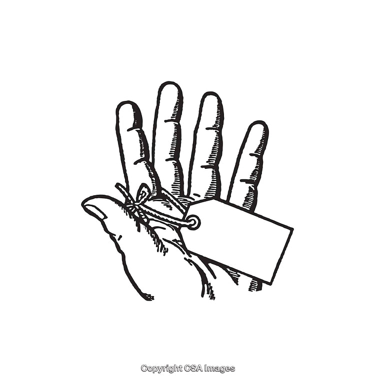 Hand Holding a Tag in Detailed Line Art Drawing