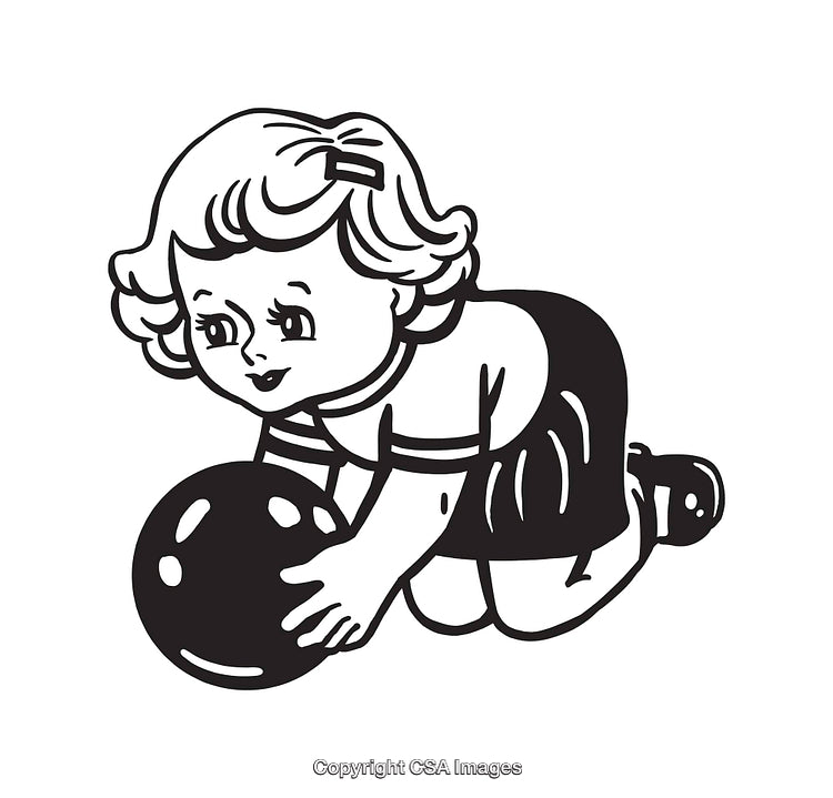 Retro Style Illustration of Child Playing with a Ball in Black and White