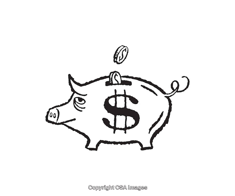 Hand-Drawn Piggy Bank with Coins and Dollar Symbol Sketch