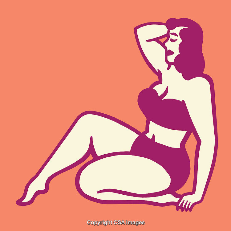 Vintage Line Art Illustration of a Woman Sitting in Stylish Pose
