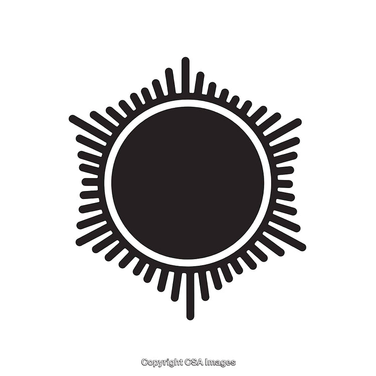 Black And White Line Art of Sun Symbol With Radiating Lines