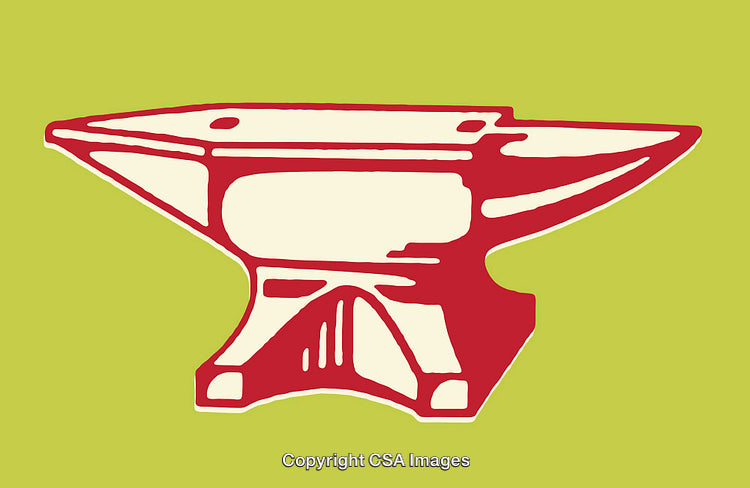 Stylized Red Anvil on Vibrant Green Background Art