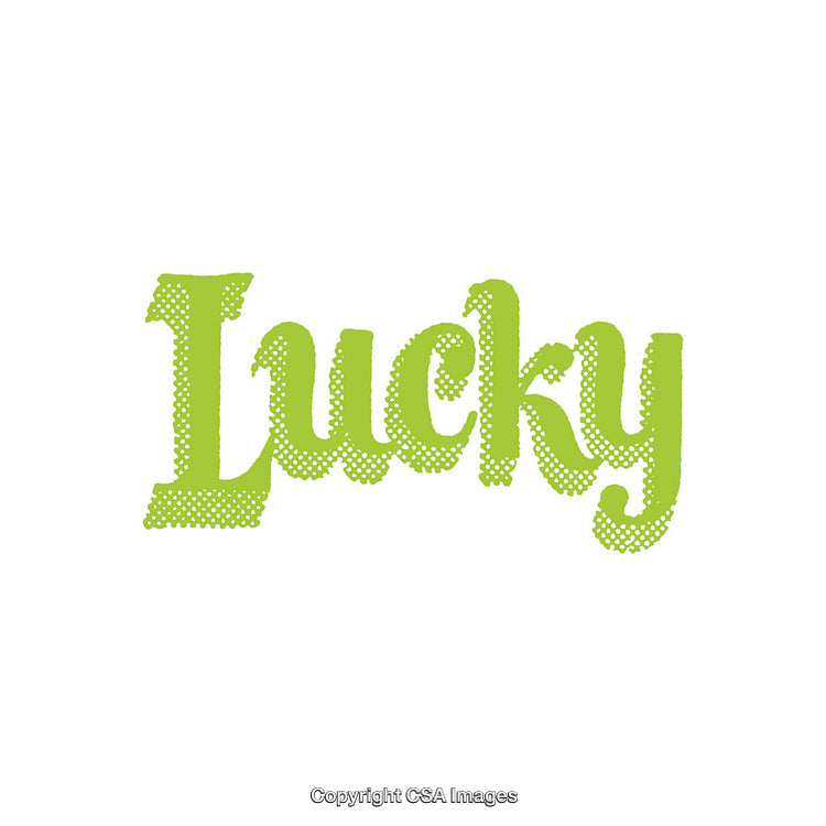 Halftone Style Lime Green Text with 'Lucky' on White Background