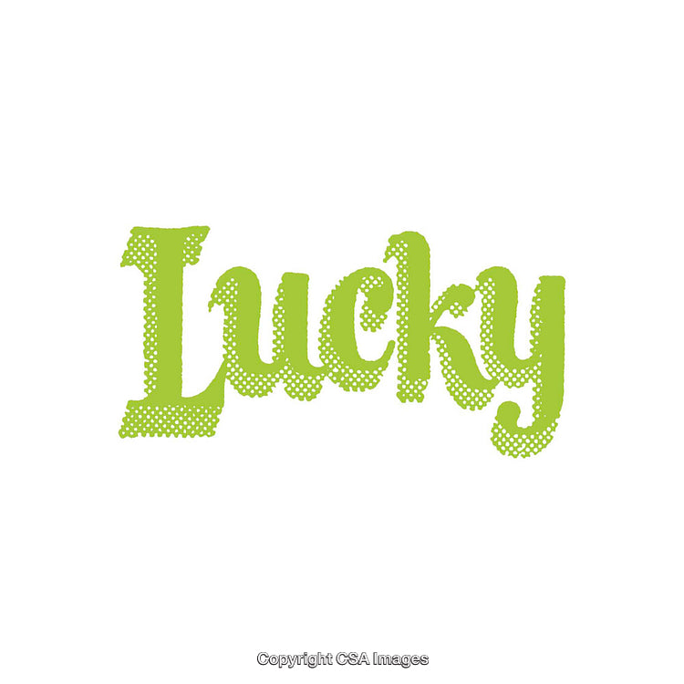 Halftone Style Lime Green Text with 'Lucky' on White Background
