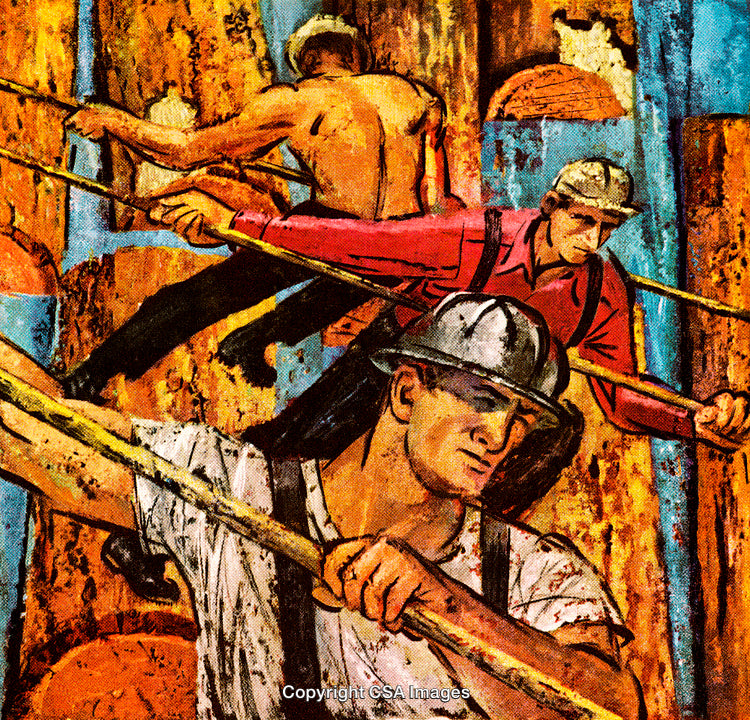 Dynamic Artistic Illustration of Workers Laboring with Tools and Determination
