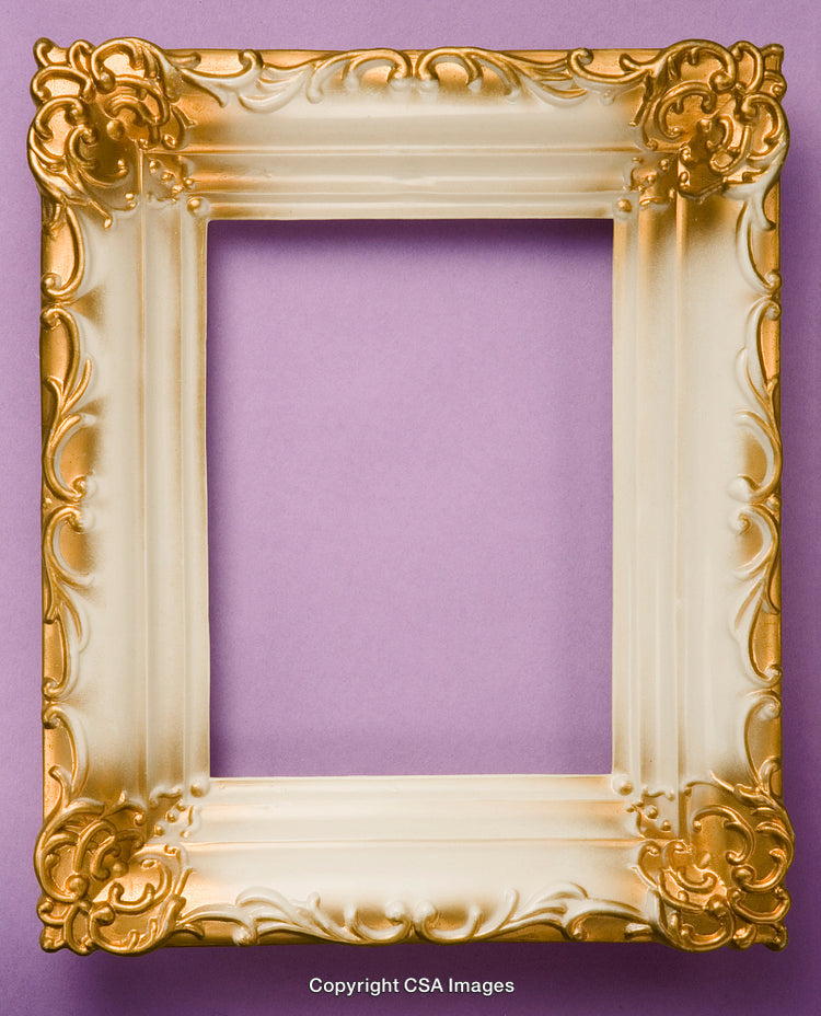 Golden Ornate Empty Frame on a Pastel Purple Background